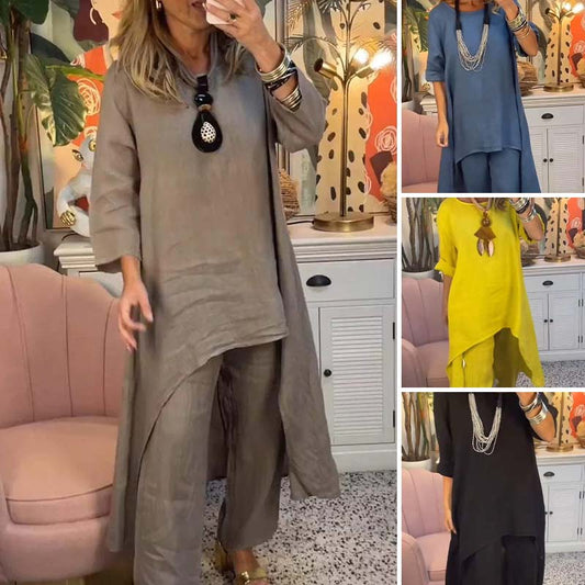 Vrouwelijke onregelmatige top & broek 2-delige set
