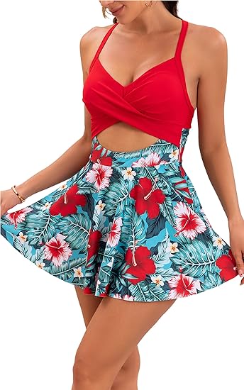 💎 50% OFF! 💎 Women's Cutout One Piece Skirt Swimsuit – V-Neck, Tummy Control & Flirty Cutouts 🩱✨