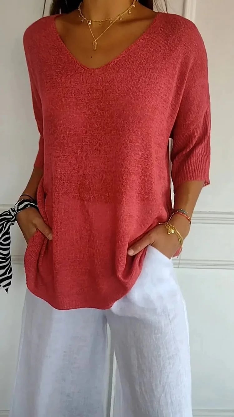 💖56% OFF🔥BUY 2 FREE SHIPPING🥰Solid Color Knitted V-neck Top