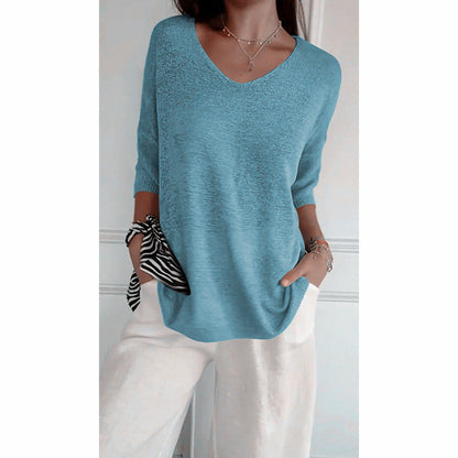 💖56% OFF🔥BUY 2 FREE SHIPPING🥰Solid Color Knitted V-neck Top