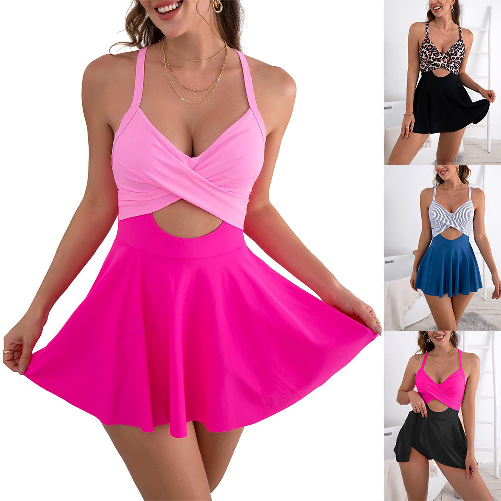 💎 50% OFF! 💎 Women's Cutout One Piece Skirt Swimsuit – V-Neck, Tummy Control & Flirty Cutouts 🩱✨