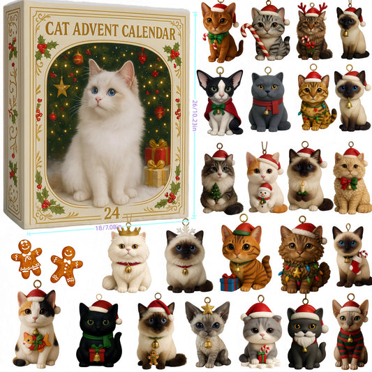 🐱🎄Adventkalender voor kattenliefhebbers 2025 - 24 dagen speelgoed/lekkernijen voor uw katachtige vriend, feestelijk ontwerp 🎁📦
