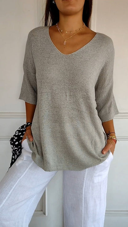 💖56% OFF🔥BUY 2 FREE SHIPPING🥰Solid Color Knitted V-neck Top