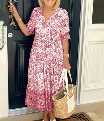 💝Hot Sale💝👗V-neck Cozy Bohemian Latest Style Dress✨