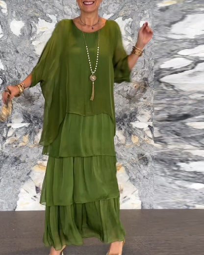 💐Elegante Nederlandse stijl: Vleermuismouwjurk - Vloeiend en romantisch om te dragen!