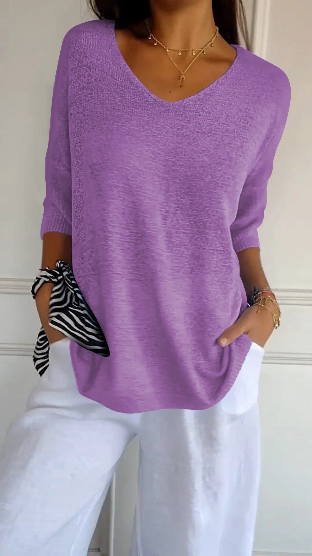 💖56% OFF🔥BUY 2 FREE SHIPPING🥰Solid Color Knitted V-neck Top