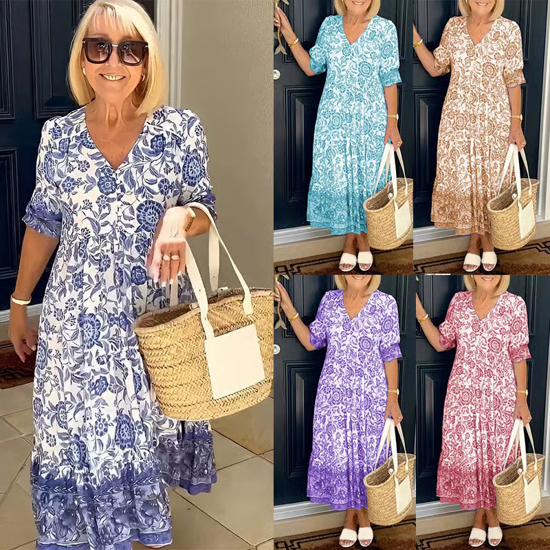 💝Hot Sale💝👗V-neck Cozy Bohemian Latest Style Dress✨