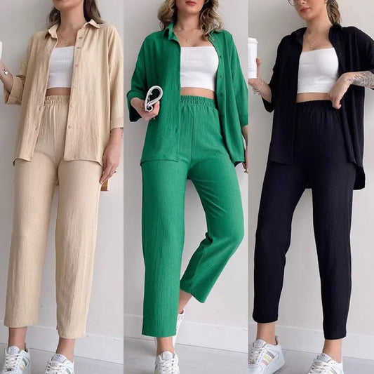 🌸Nieuw Binnen! 50% KORTING💖 Modieuze Zomer Set – Blouse & Broek (2-delig)