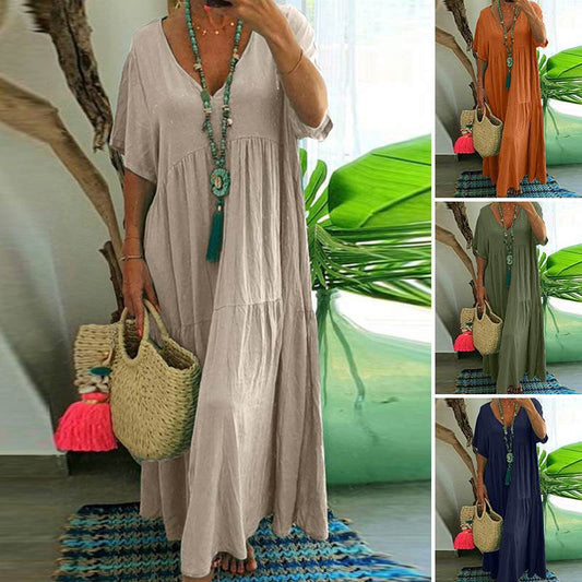 🌺Hot Sale 50% UIT⏳ Casual lange jurk met korte mouwen voor dames