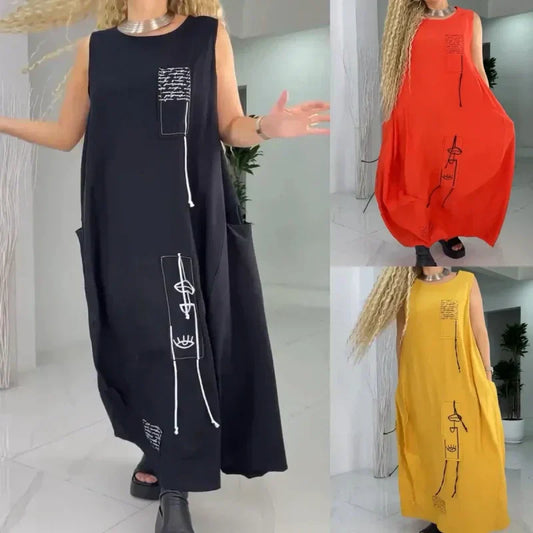 🌸Bespaar tot [49%] korting!💃Casual mouwloze maxi-jurk voor dames met een grotere maat