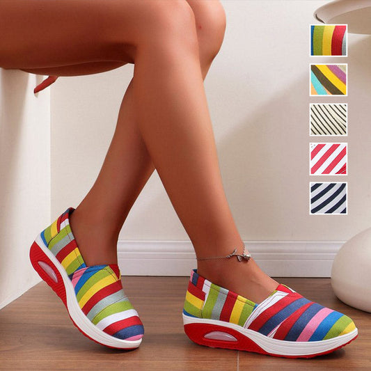 🎁 Gratis verzending⏳Stijlvolle, comfortabele ronde neus met gestreepte linnen schoenen