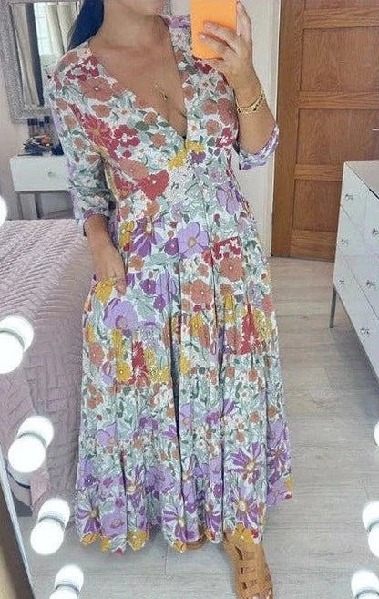 🔥Nieuwe productpromotie 49% korting🔥💃Bloemenprint met tierende zoom Maxi Dress