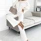 Damesset met effen kleur Drop Shoulder Pullover en losse broek