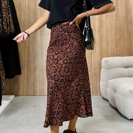 Dames Lange Rok met Luipaardprint – Casual Stijl