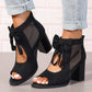 Dames sandalen met open teen en dikke hak en strik