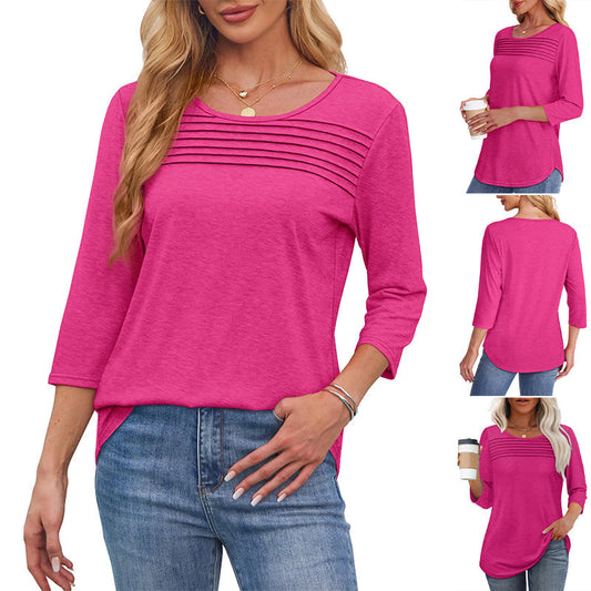 Dames-Pleated Detail 3/4-Armel-Casual-Shirt