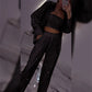 Glitter Blazer Met Pailletten en Wijde Broek voor dames(3-delige Set)