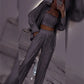 Glitter Blazer Met Pailletten en Wijde Broek voor dames(3-delige Set)