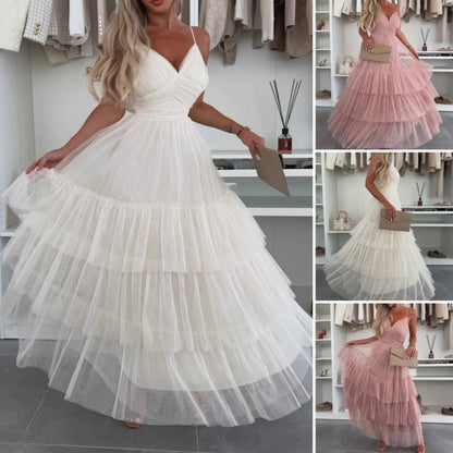💖Beperkte Aanbieding 50% KORTING💖 Elegante Dames Maxi Jurk met Spaghettibandjes en Gelaagde Tulle