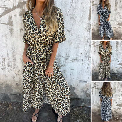 Maxi-jurk met V-hals en luipaardprint