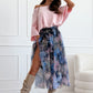 🌸Lente Specials🌸 Off-Shoulder Losse Top & Mesh Geprinte Rok Set