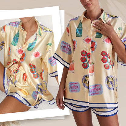 Vrouwen Casual Lapel Korte Mouw & Short Pyjama 2-DEELSET