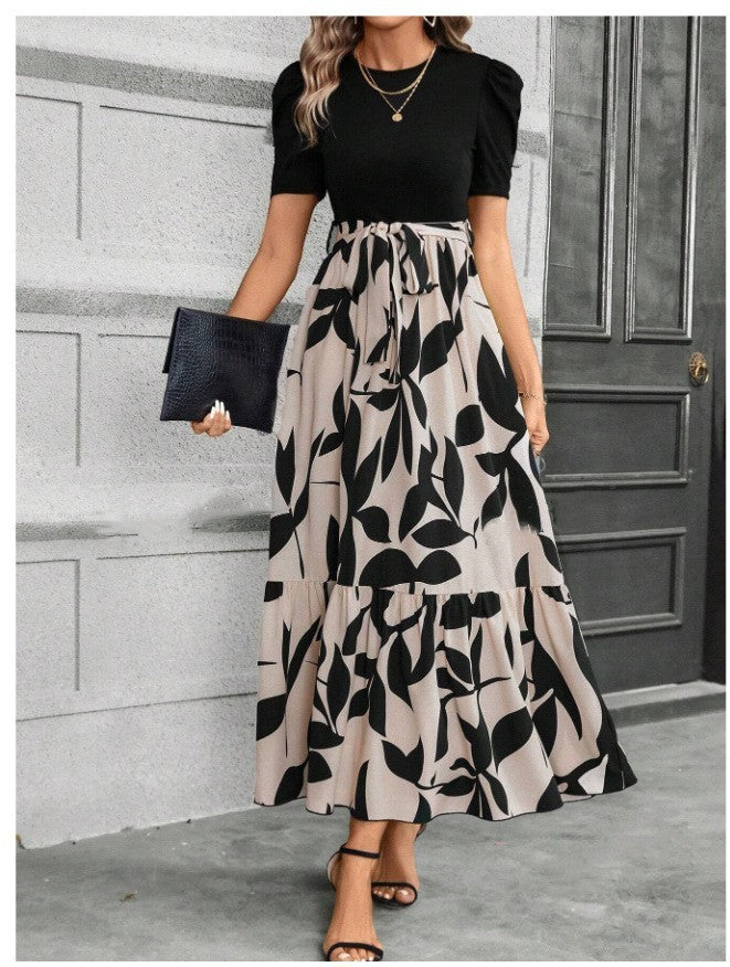 🔥Women's Summer Dress High Waist Short Sleeve Round Neck Floral💗✨Embrace The Elegance