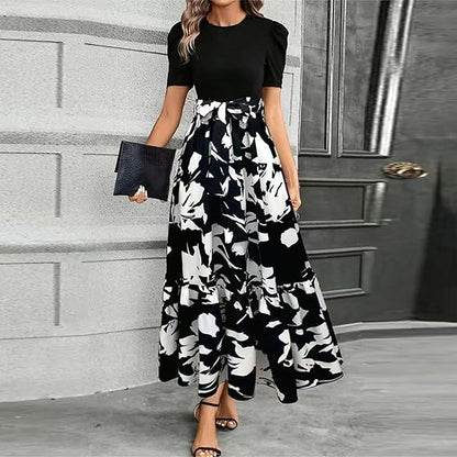 🔥Women's Summer Dress High Waist Short Sleeve Round Neck Floral💗✨Embrace The Elegance
