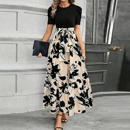 🔥Women's Summer Dress High Waist Short Sleeve Round Neck Floral💗✨Embrace The Elegance