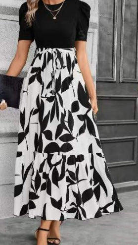 🔥Women's Summer Dress High Waist Short Sleeve Round Neck Floral💗✨Embrace The Elegance