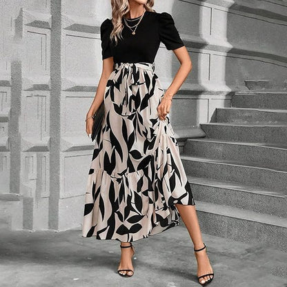 🔥Women's Summer Dress High Waist Short Sleeve Round Neck Floral💗✨Embrace The Elegance