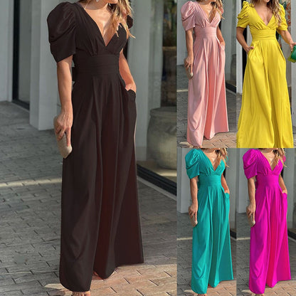 Diep V-hals Jumpsuits met Wijde Pijpen voor Dames