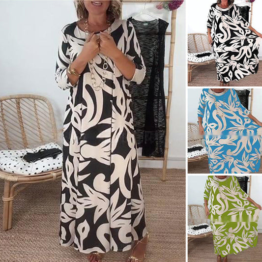 💖Elegante, losse damesjurk met ronde hals en print