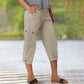 Effen Gekleurde Casual Cargo Capri Broek met Meerdere Zakken