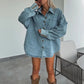 ✨Gratis verzending – Vroege Zomer Nieuw✨ Denim Set voor Dames: Oversized Shirt & Rok-Shorts