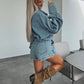 ✨Gratis verzending – Vroege Zomer Nieuw✨ Denim Set voor Dames: Oversized Shirt & Rok-Shorts