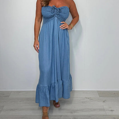 Dames denim halter maxi-jurk