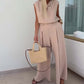 Mouwloze V-hals top en losse broek 2-delige set