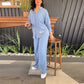Vrouwen Casual Losse Set: Shirt met Lange Mouwen & Wijde Broek met Hoge taille en Split
