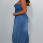 Dames denim halter maxi-jurk
