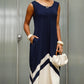 Trendy mouwloze colorblock splitjurk voor dames