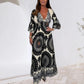Retro Boho Maxi-jurk met diepe V-hals voor dames