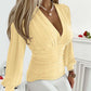 Sexy V-Hals Top voor Dames met Geperforeerd Patroon en Taille Vormgeving en Lange Mouwen