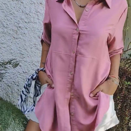 Dames Casual Knoop Front Los Fit Overhemd