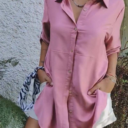 Dames Casual Knoop Front Los Fit Overhemd