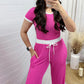 Geribbelde loungeset voor dames met croptop en wijde broek