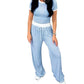Geribbelde loungeset voor dames met croptop en wijde broek
