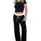 Geribbelde loungeset voor dames met croptop en wijde broek
