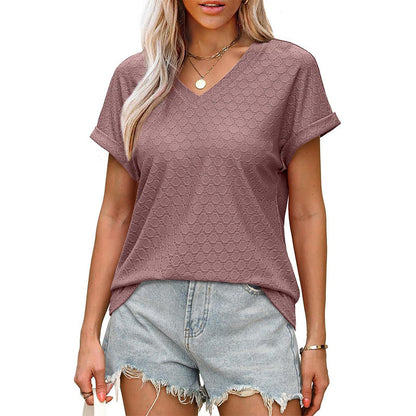Dames V-hals Holle Effen Kleur Comfortabel Ademend T-shirt
