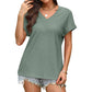 Dames V-hals Holle Effen Kleur Comfortabel Ademend T-shirt